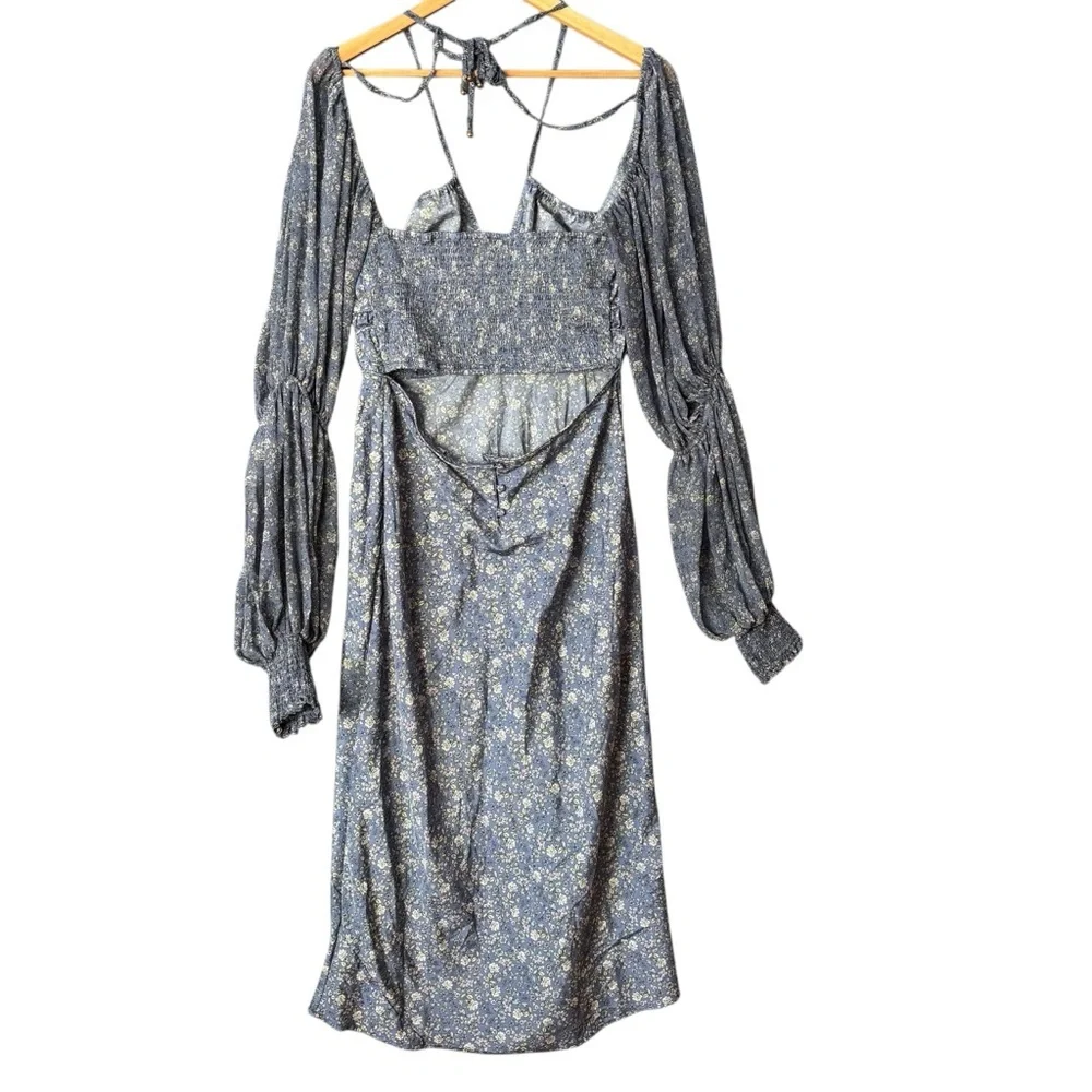 Free People Blue Floral Long Sleeve Midi Dress